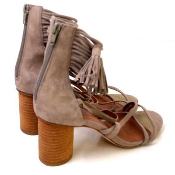 Jeffrey Campbell DESPINA BEIGE SUEDE LEATHER STRAPPY TASSEL ZIP SLINGBACK 8.5 US - Picture 2 of 10